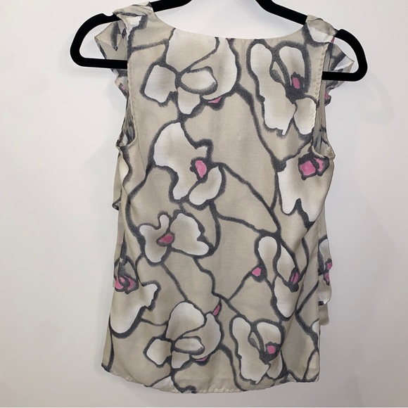 Ann Taylor Loft Cream Gray Pink Sleeveless V-neck Ruffle Tank Top Extra Small XS - Picture 3 of 6